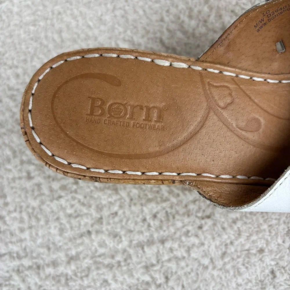 Born Sandals Womens 10 White Cork Canova Wedge Slip On‎ Peep Toe Leather Comfort